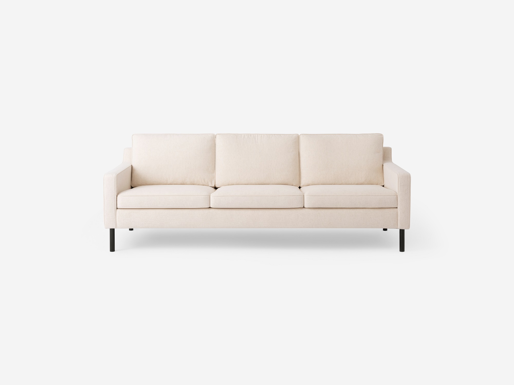 Front view of the Skye mid century couch in white fabric